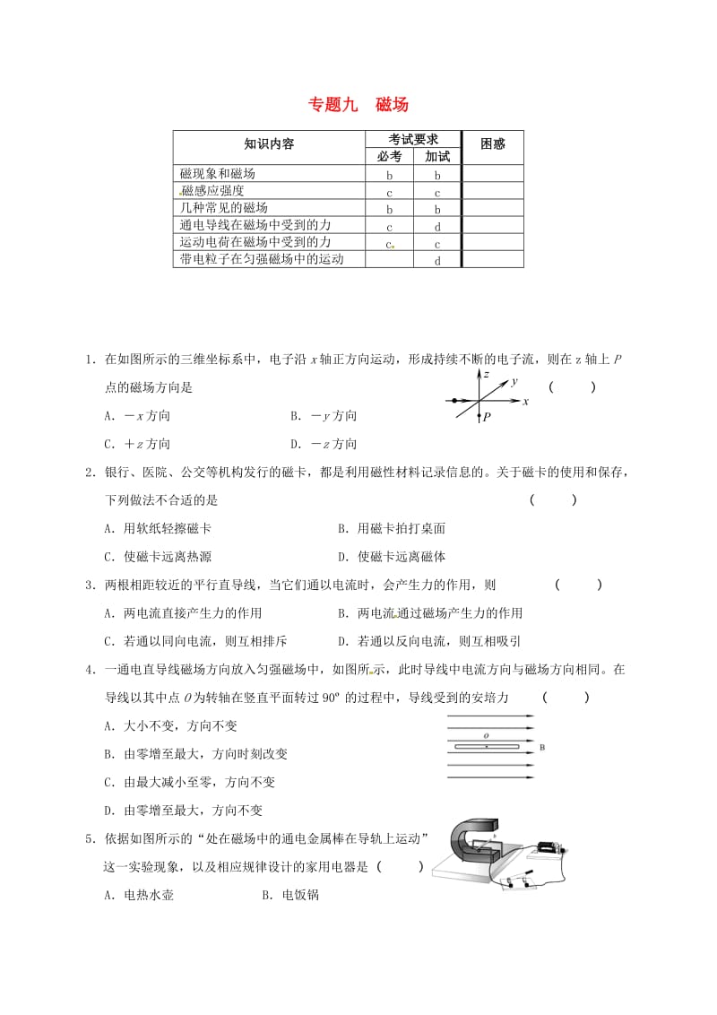 高三物理二轮复习 专题9 磁场练习_第1页