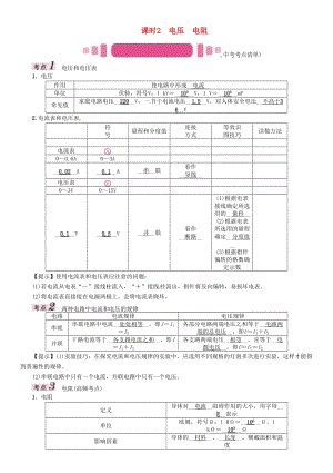 中考物理總復(fù)習(xí) 第一編 教材知識(shí)梳理 第十二講 電流 電路 電壓 電阻 課時(shí)2 電壓 電阻試題