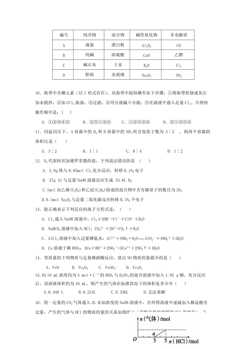 高一化学上学期期末考试试题16_第2页