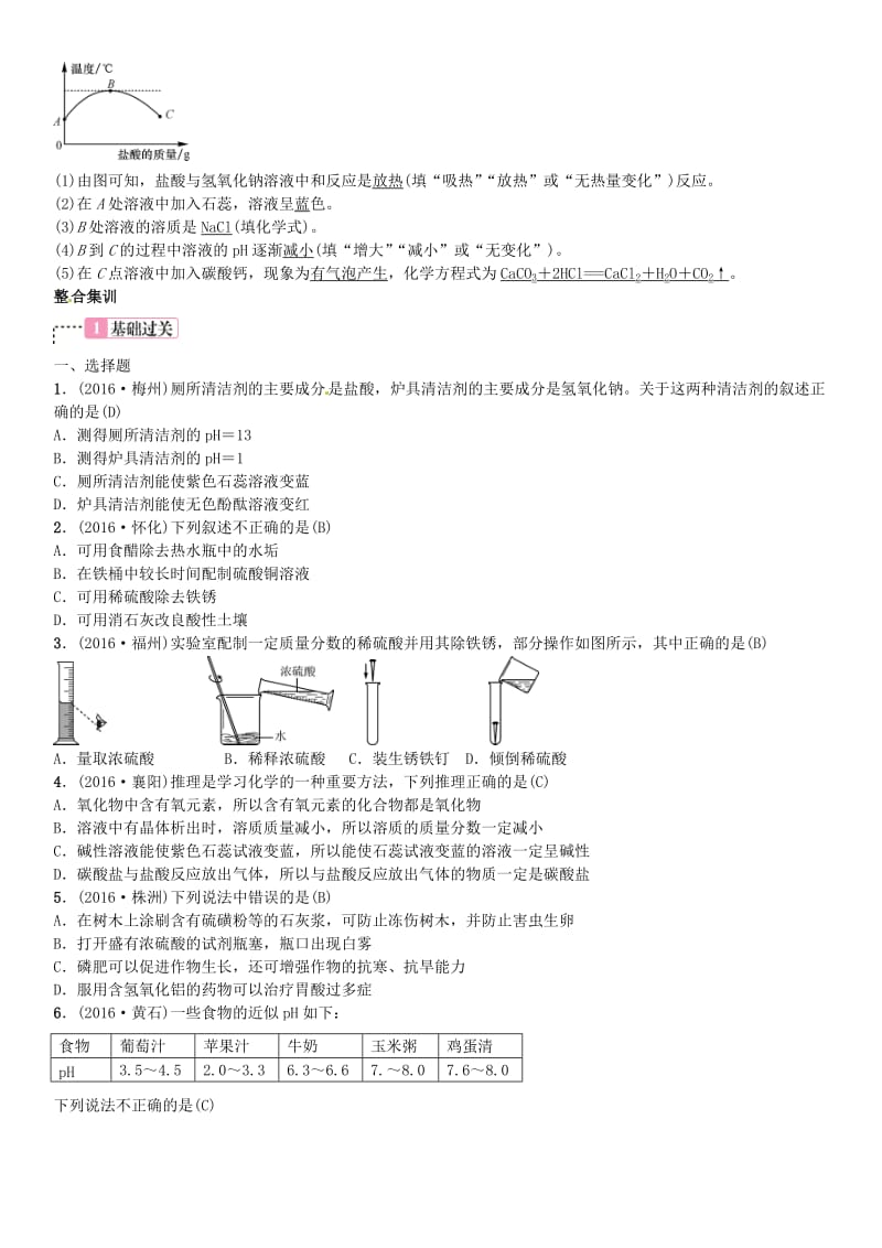 中考化学总复习 考点解读 各个击破 主题一 身边的化学物质 第6讲 酸和碱习题 新人教版_第2页