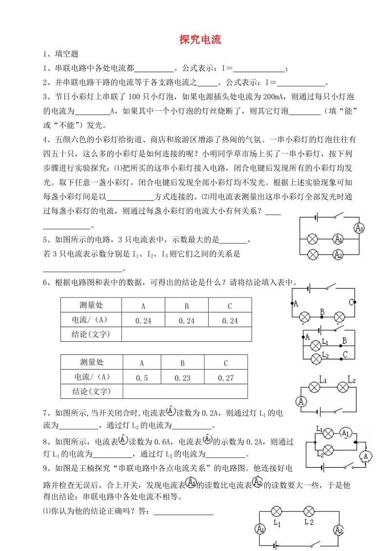 中考物理专题复习 探究电流_第1页