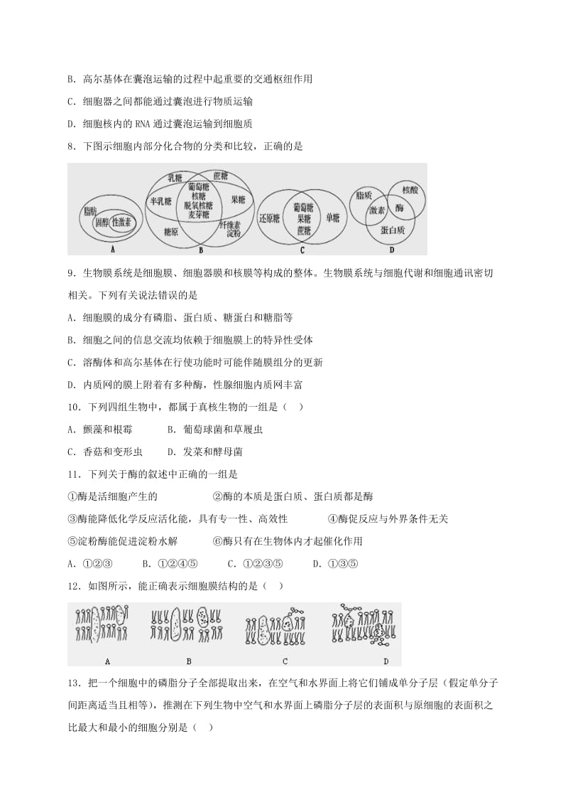 高一生物上学期期末考试试题（B）_第3页