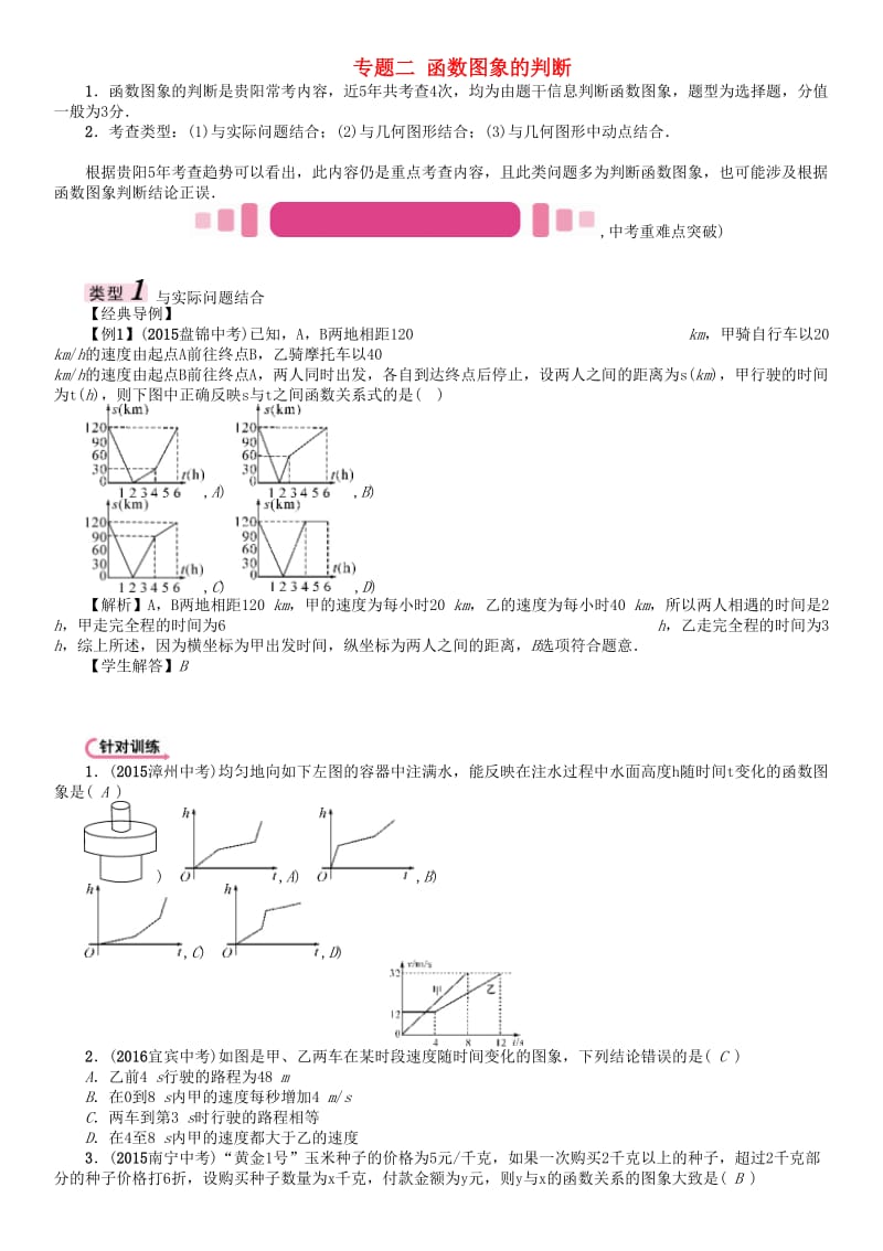 中考数学命题研究 第三编 综合专题闯关篇 专题二 函数图象的判断试题_第1页