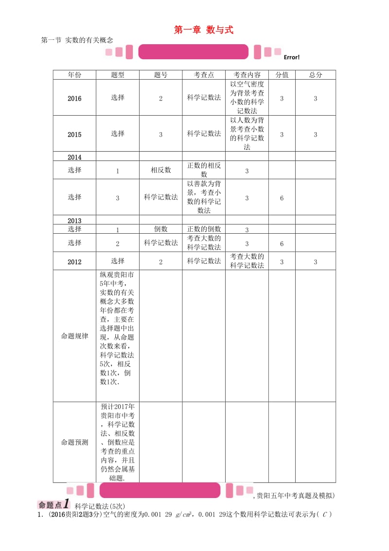 中考数学命题研究 第一编 教材知识梳理篇 第一章 数与式 第一节 实数的有关概念（精讲）试题_第1页