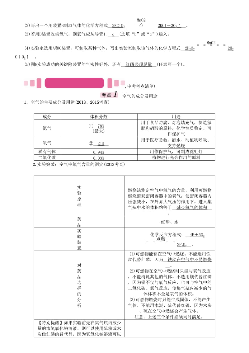 中考化学命题研究 第一编 教材知识梳理篇 第二单元 我们周围的空气（精讲）试题1_第3页