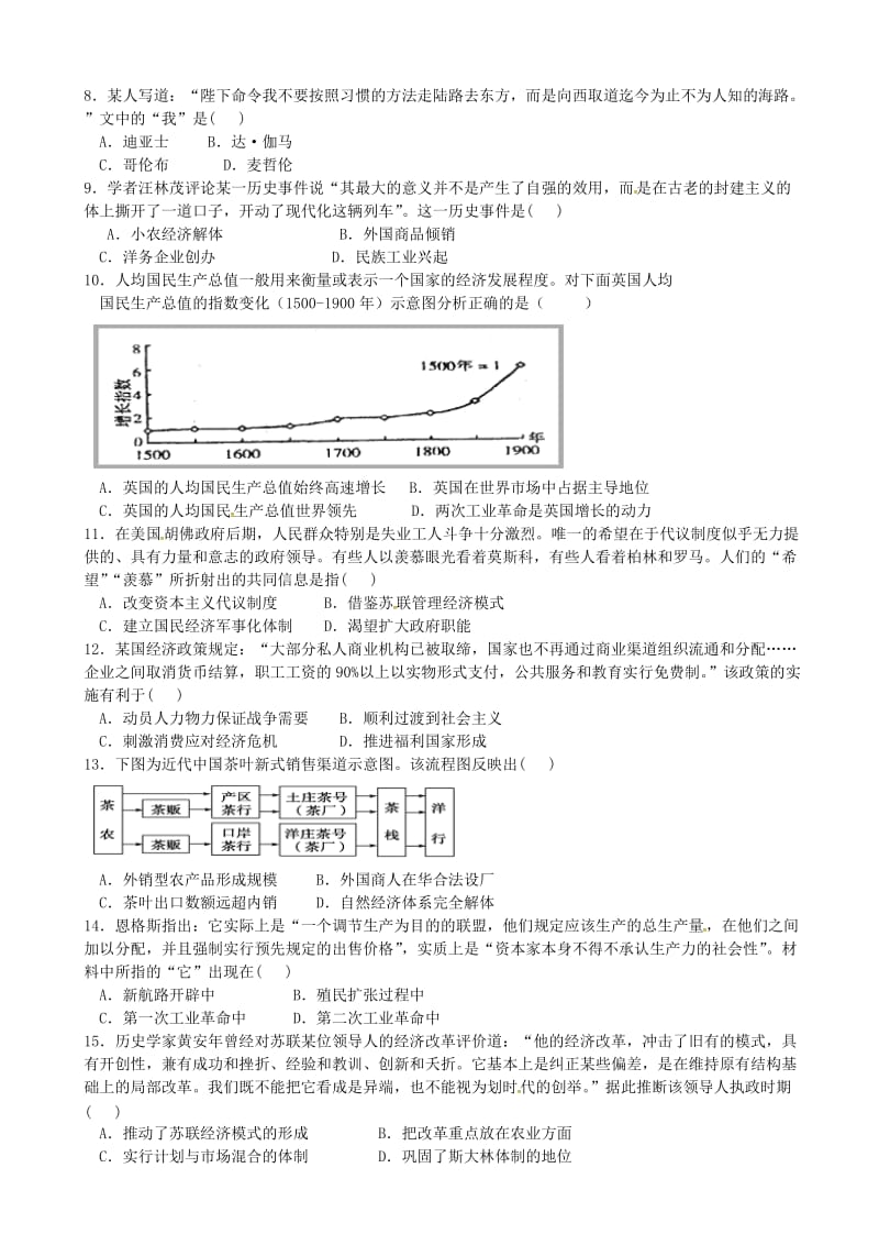 高一历史下学期学科竞赛（学分认定考试）试题_第2页