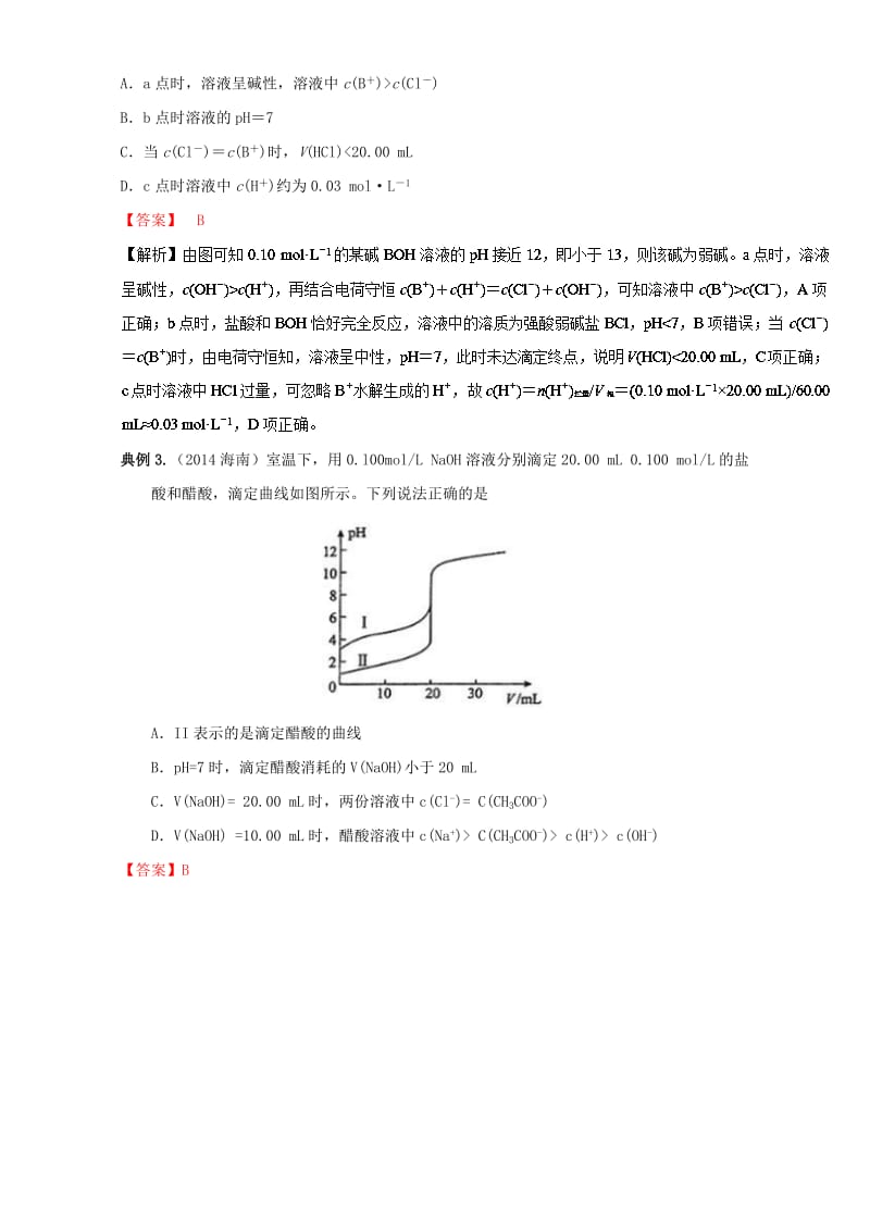 高三化学总复习 专题攻略 之离子浓度大小比较 六、 中和滴定曲线与离子浓度关系（含解析）_第2页