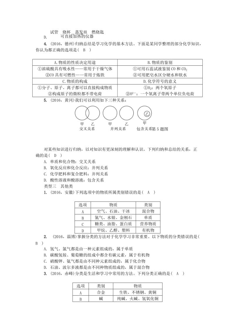 中考化学总复习 第2篇 专题聚焦 专题二 化学思想方法的应用试题_第3页