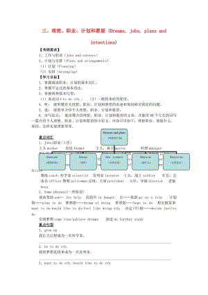 中考英語突破復(fù)習(xí)（第二部分 話題部分）三 理想、職業(yè)、計劃和愿望（Dreams, jobs, plans and intentions）導(dǎo)學(xué)案