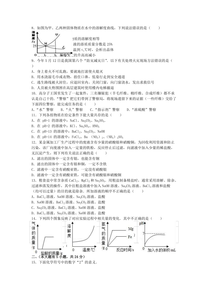 九年级化学下学期6月月考试卷（含解析） 新人教版_第2页