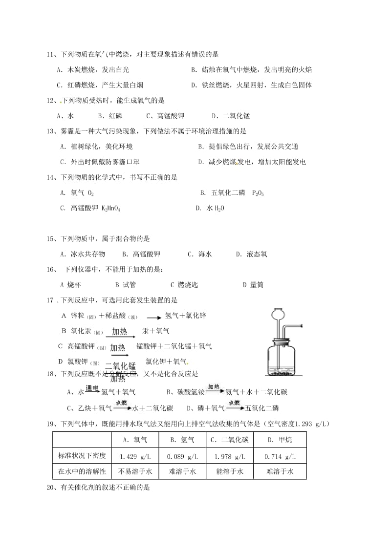 九年级化学上学期第一次月考试题新人教版2 (4)_第2页