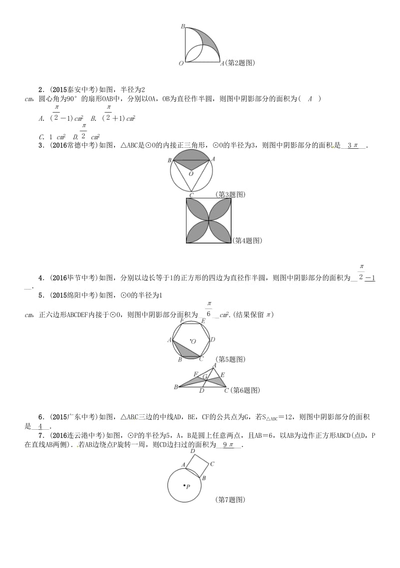 中考数学总复习 第三编 综合专题闯关篇 专题一 阴影部分图形的有关计算试题_第2页