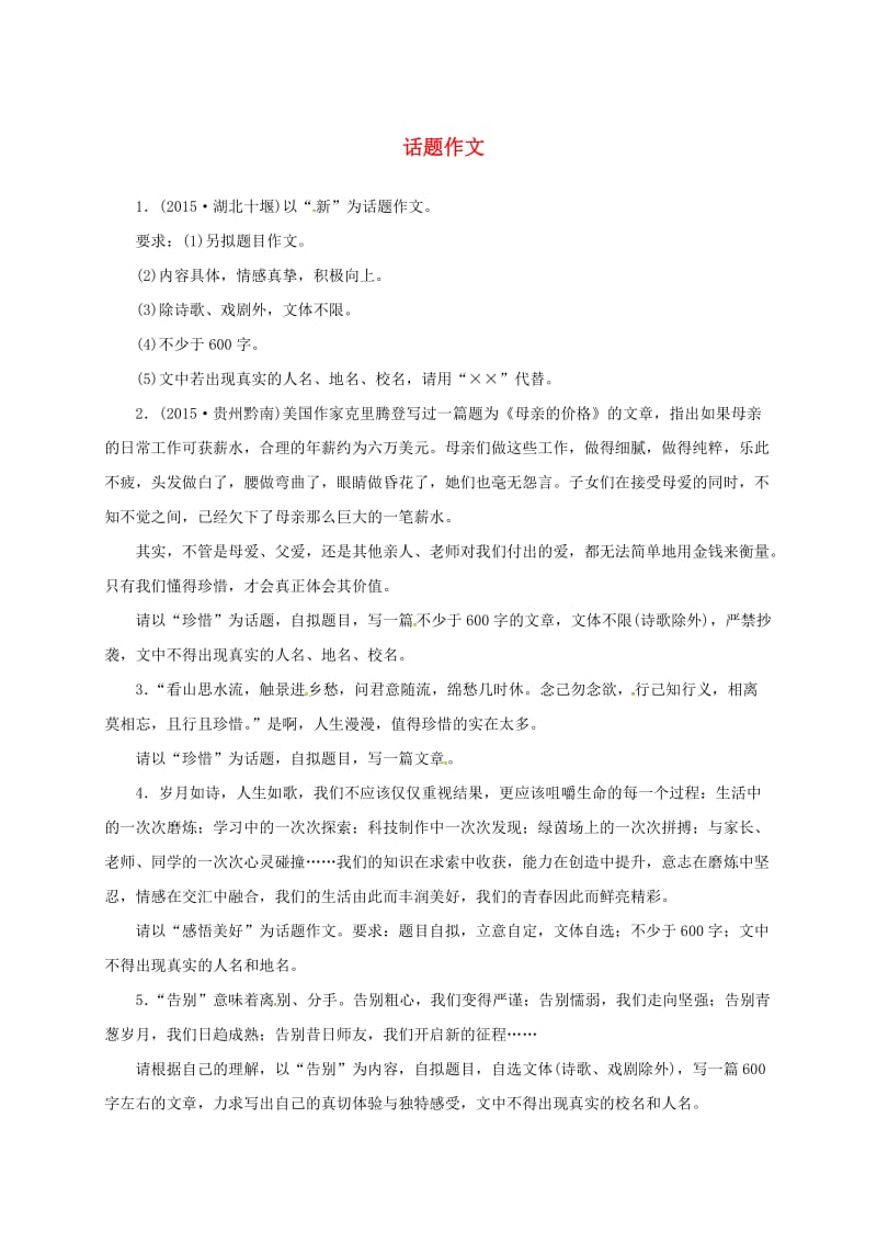 中考语文 全程专题突破复习导练 话题作文_第1页