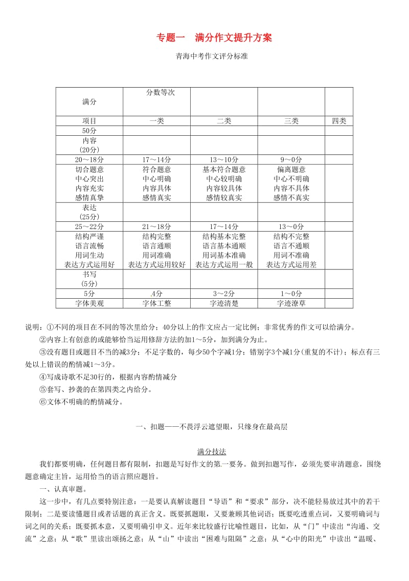 中考语文总复习 第五编 中考写作提升篇 一、扣题——不畏浮云遮望眼只缘身在最高层_第1页