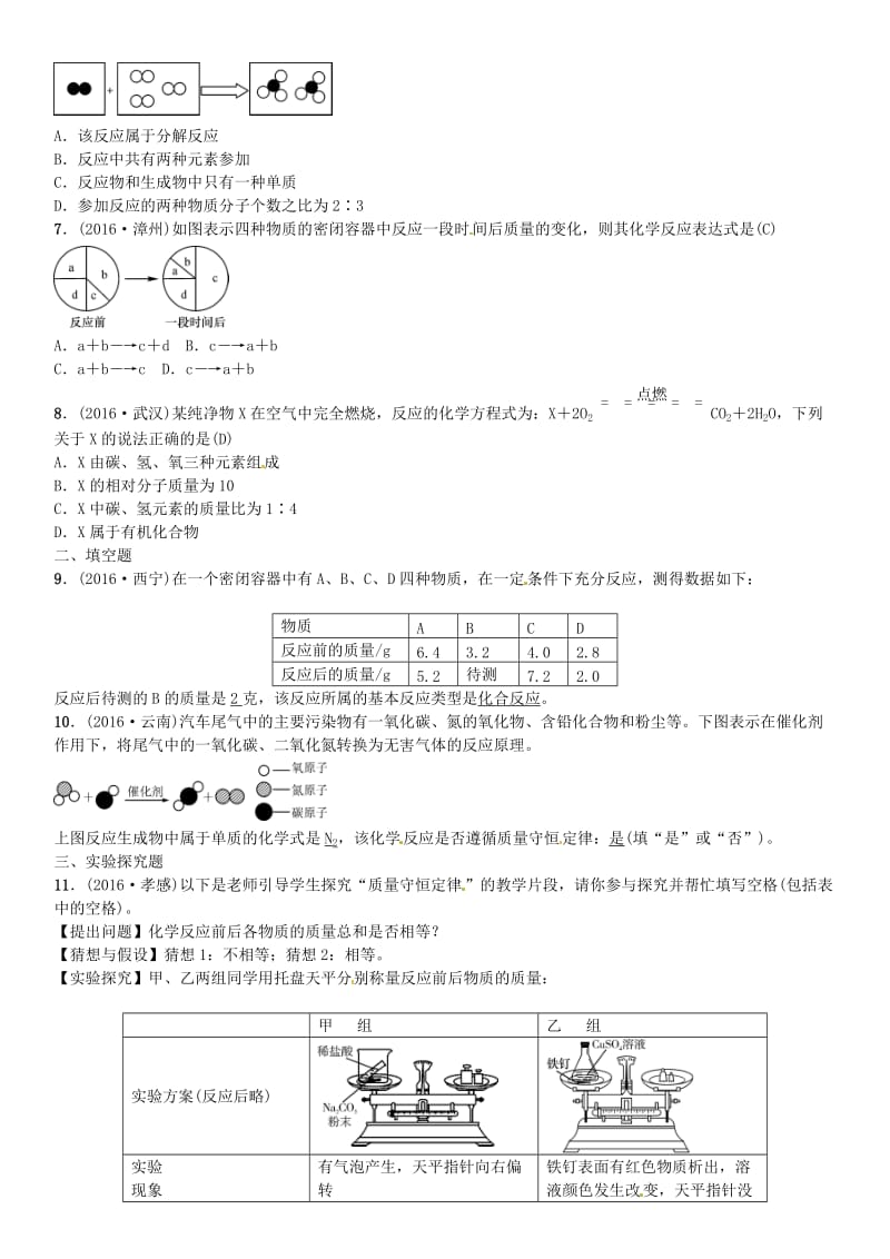 中考化学总复习 考点解读 各个击破 主题三 物质的化学变化 第12讲 质量守恒定律习题 新人教版_第3页