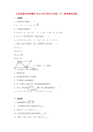 七年級(jí)數(shù)學(xué)下學(xué)期期末試卷（含解析） 蘇科版2