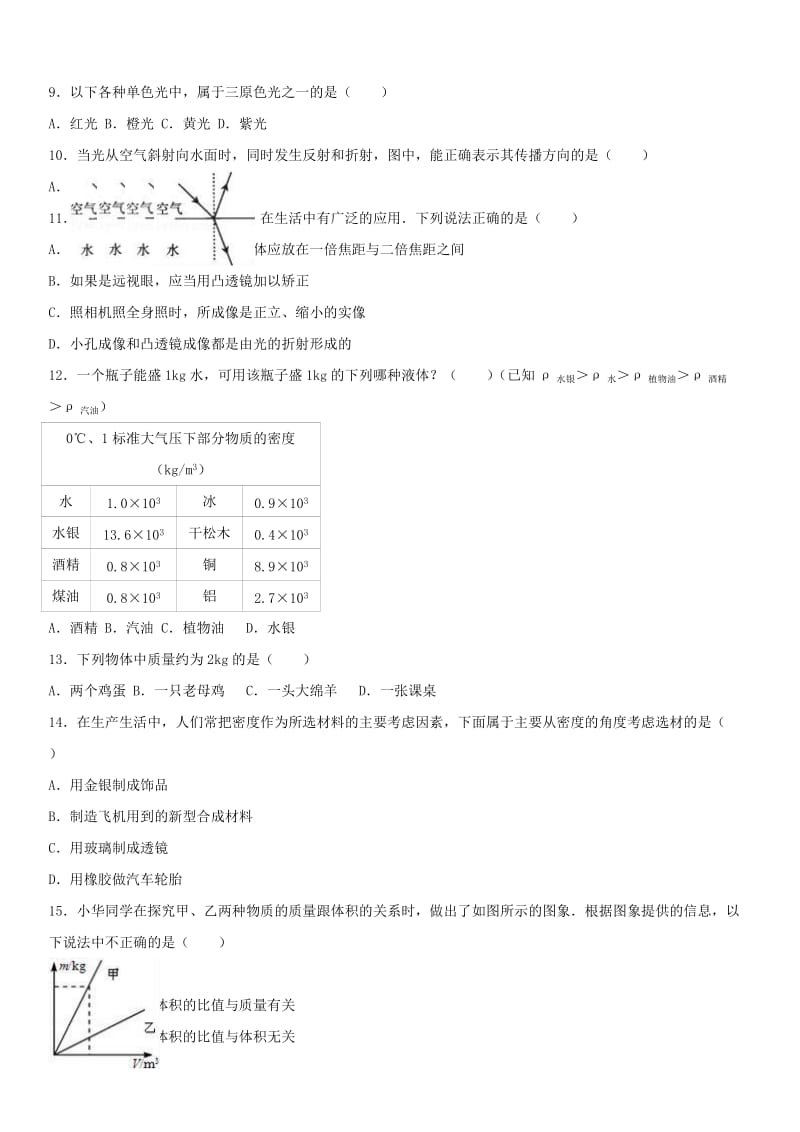 八年级物理上学期期末试卷（含解析） 新人教版6 (8)_第2页