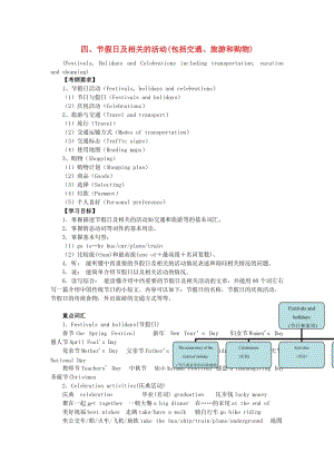 中考英語突破復(fù)習(xí)（第二部分 話題部分）四 節(jié)假日及相關(guān)的活動（包括交通、旅游和購物）導(dǎo)學(xué)案