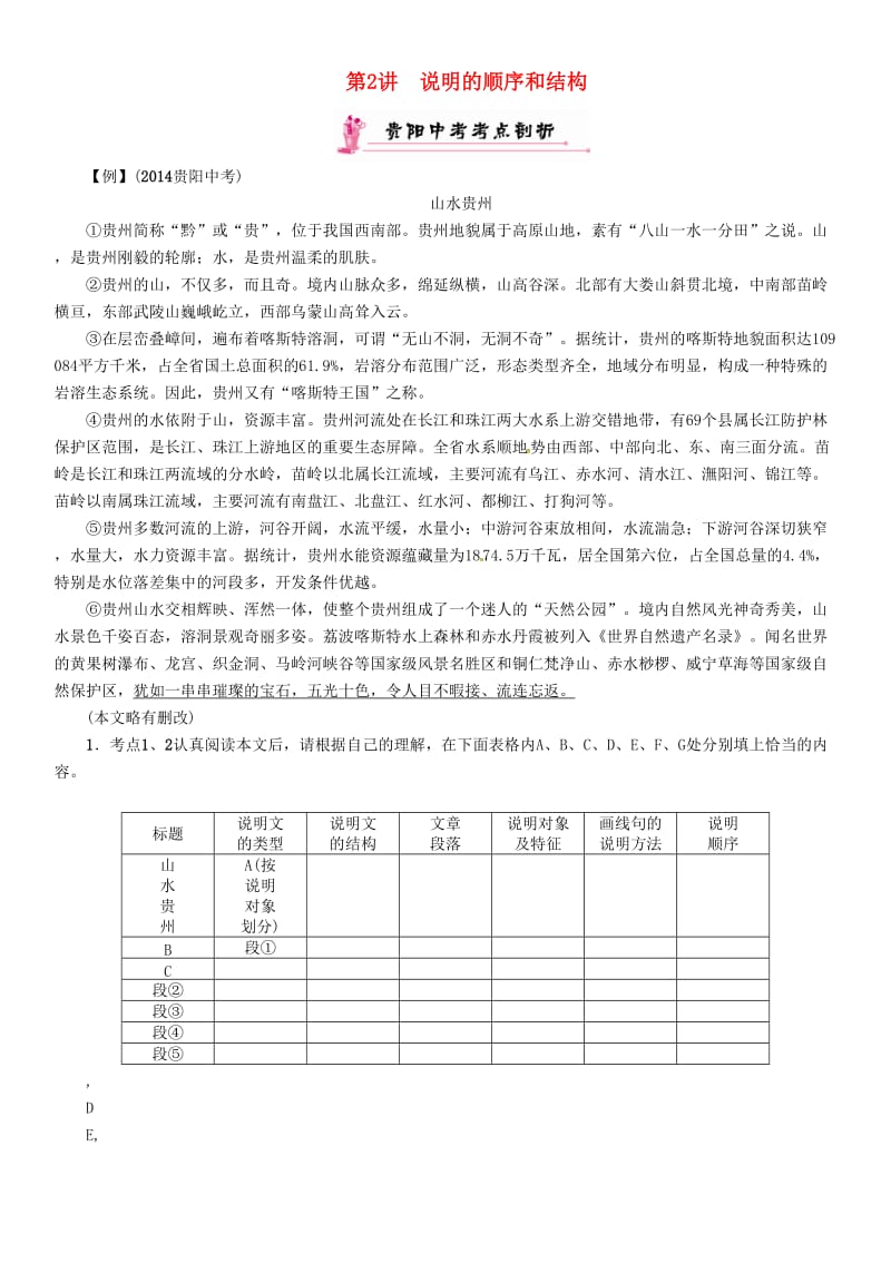 中考语文命题研究 第四编 现代诗文阅读 专题十五 说明文阅读 第2讲 说明的顺序和结构精讲_第1页