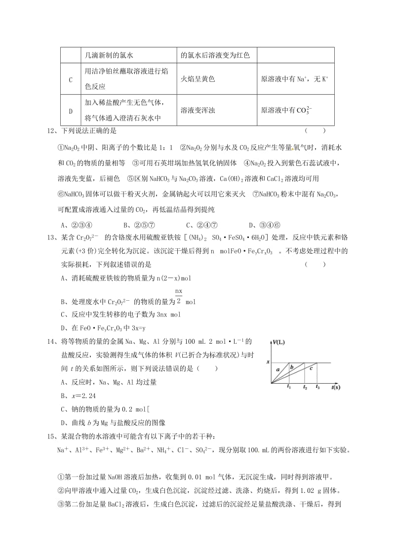 高一化学上学期期末考试试题7 (3)_第3页