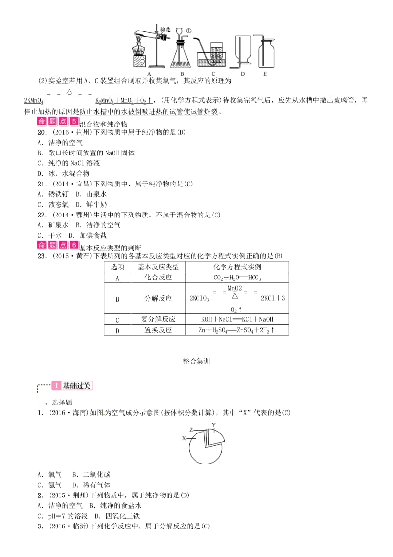 中考化学总复习 教材考点梳理 第二单元 我们周围的空气试题1_第3页