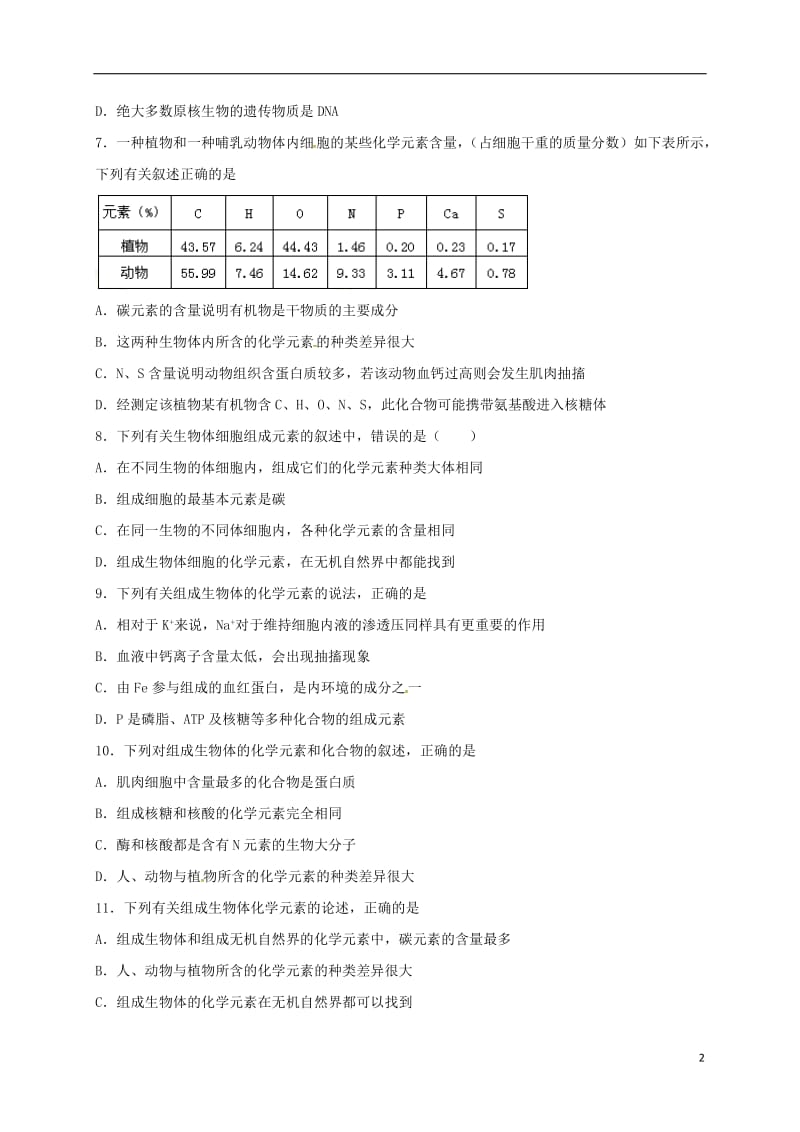 高一生物上学期周练试题（10.9）_第2页