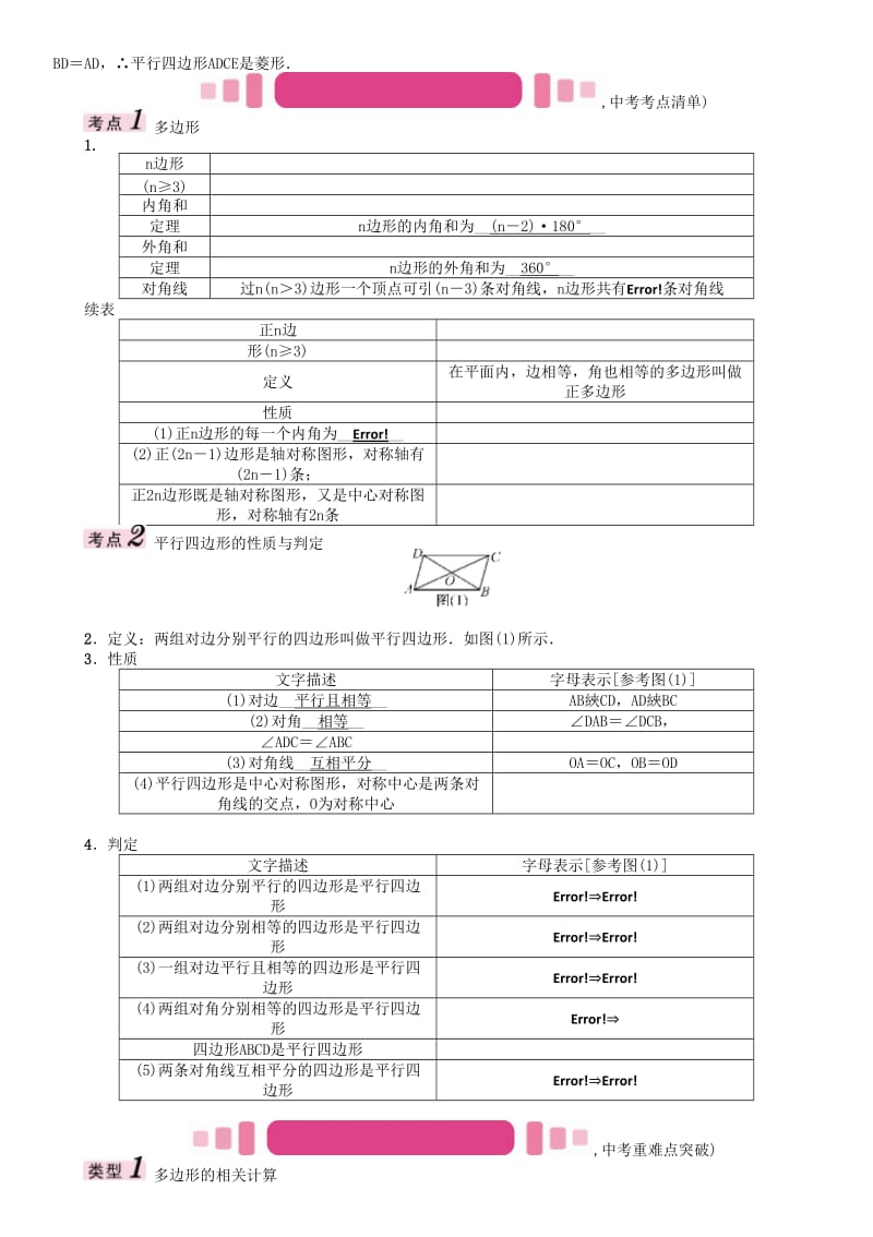 中考数学命题研究 第一编 教材知识梳理篇 第四章 图形的初步认识与三角形、四边形 第五节 多边形与平行四边形（精讲）试题_第2页