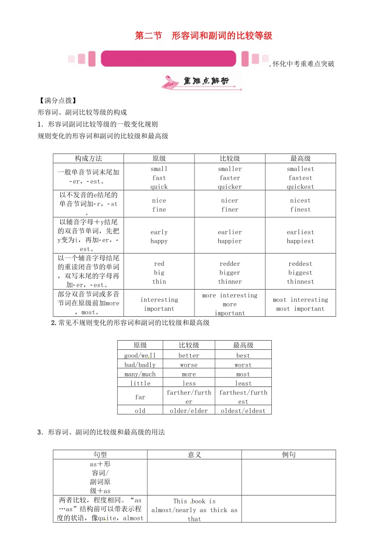 中考英语命题研究 第二编 语法专题突破篇 专题七 形容词和副词 第二节 形容词和副词的比较等级（精讲）试题1_第1页