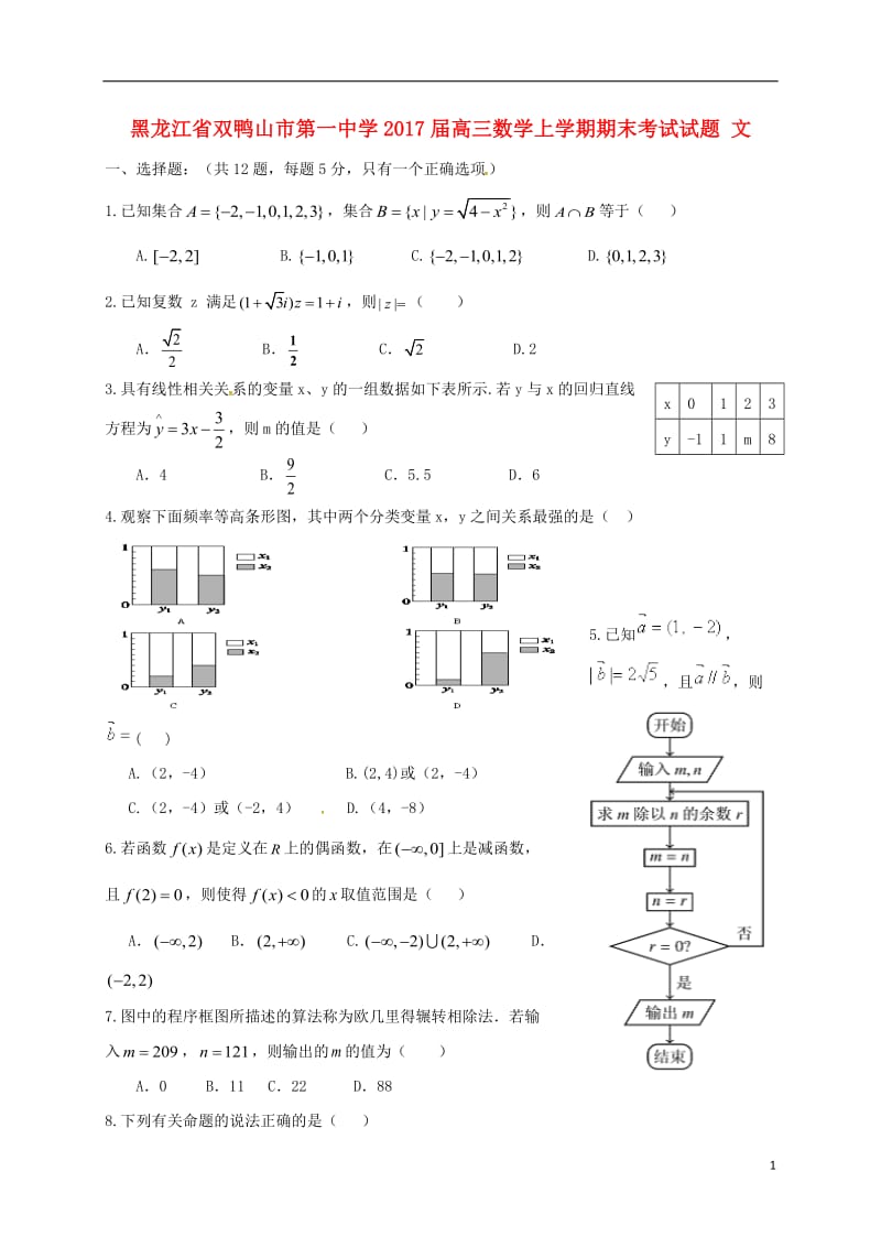 高三数学上学期期末考试试题 文 (3)_第1页