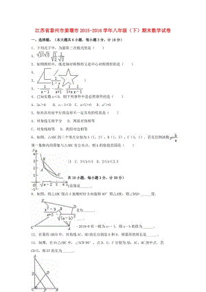 八年級數學下學期期末試卷（含解析） 蘇科版2 (2)