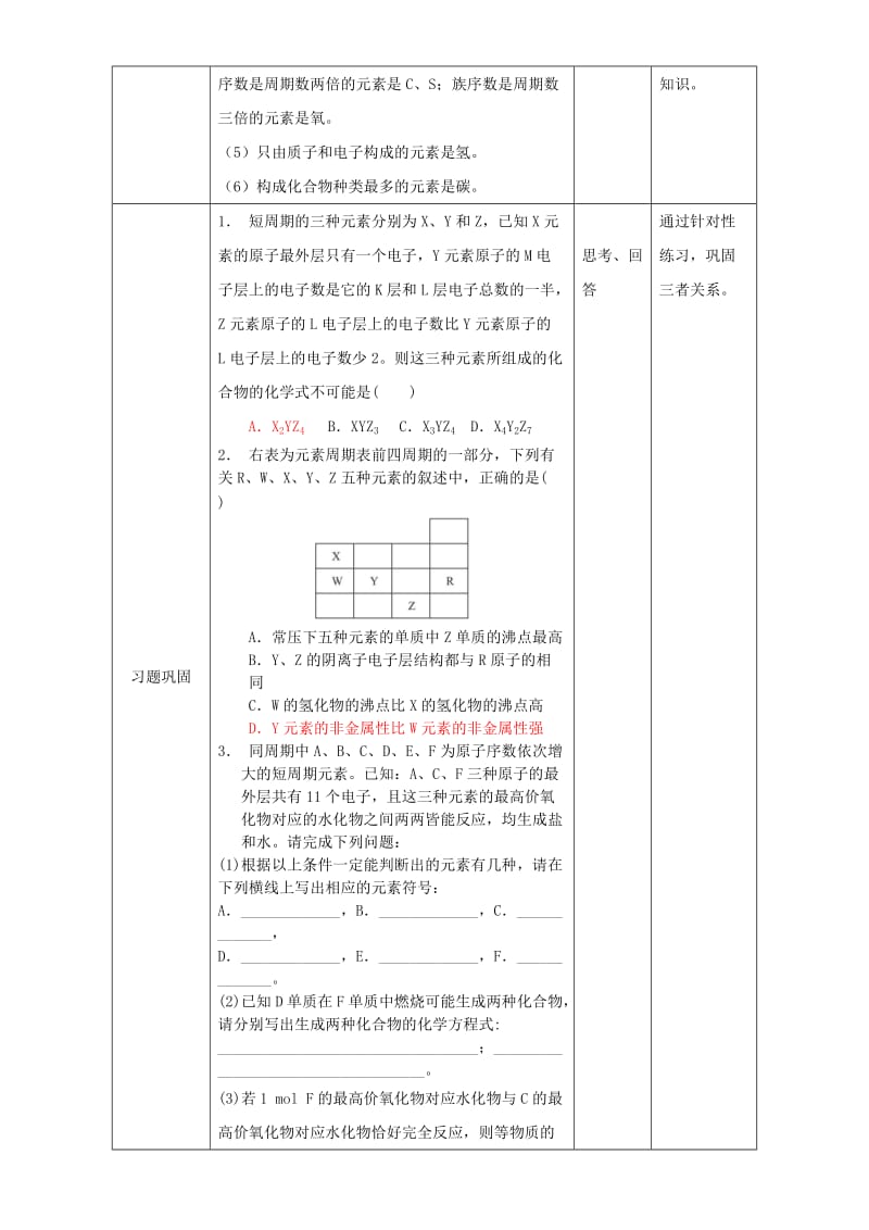 高一化学 1_2_3 专题“位一构一性”综合应用教学设计_第3页