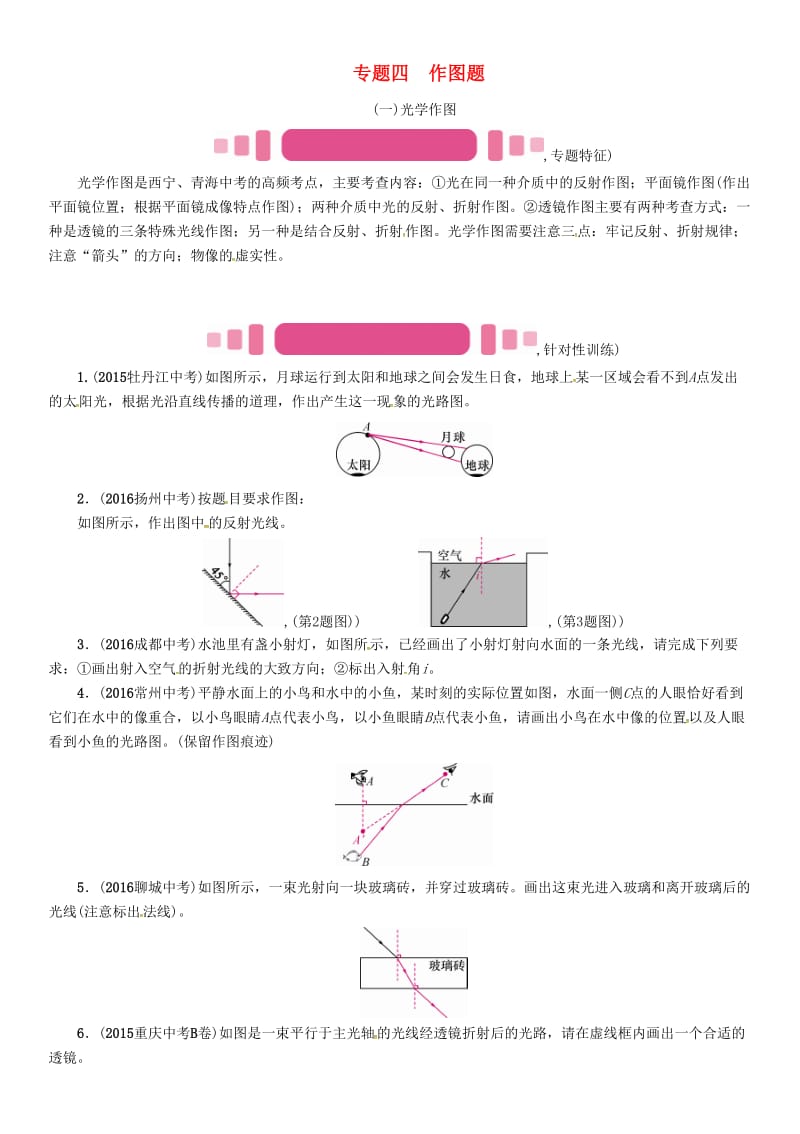 中考物理命题研究 第二编 重点题型专题突破篇 专题四 作图题（一）光学作图试题1_第1页