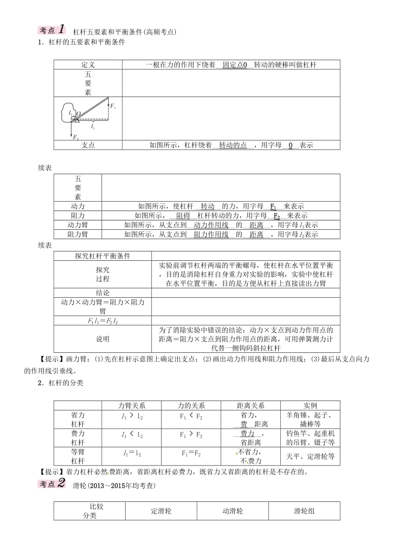 中考物理总复习 第一编 教材知识梳理 第九讲 简单机械 课时1 简单机械及其特点试题_第2页