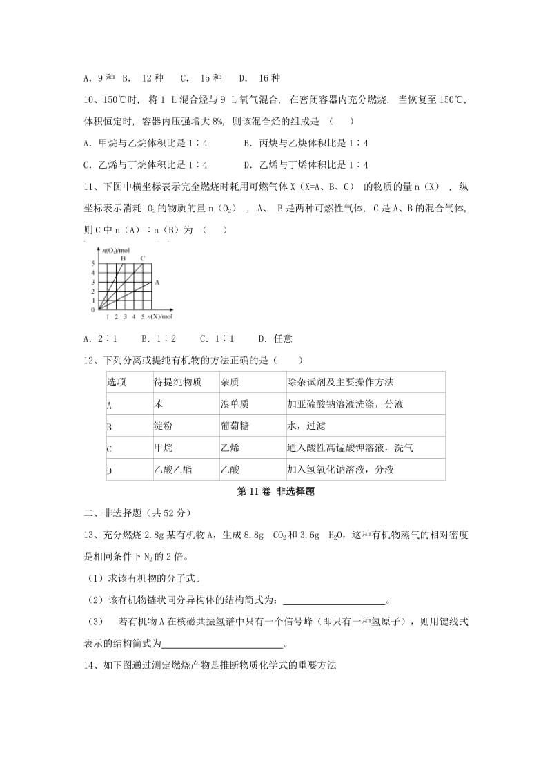 高三化学一轮复习 第一章 认识有机化合物综合测试试卷（选修5）_第3页