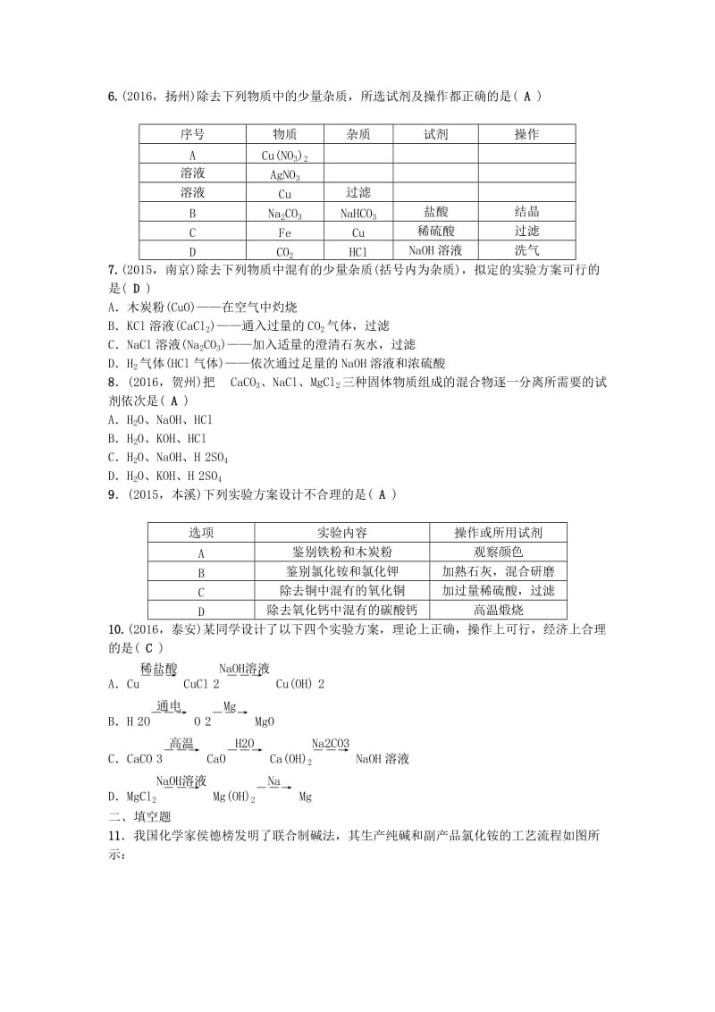 中考化学 第2篇 专题四 物质的分离与除杂试题1_第2页