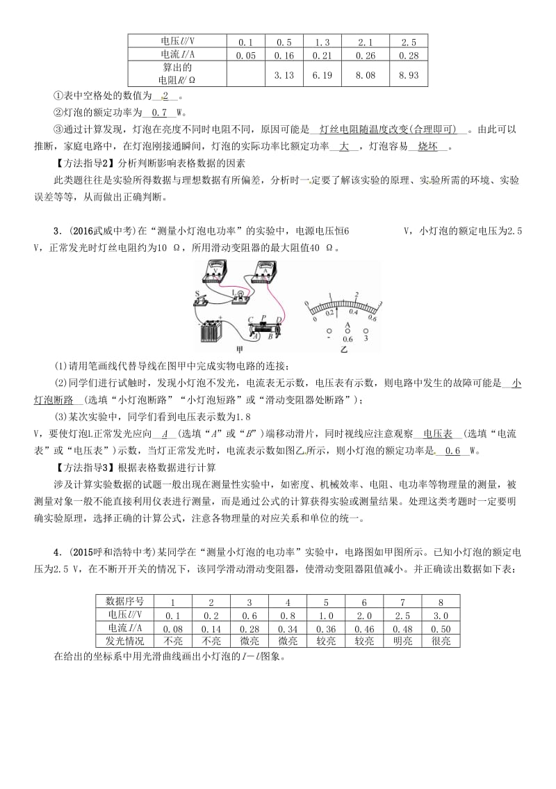 中考物理命题研究 第二编 重点题型专题突破篇 专题六 实验探究题（二）电学实验题试题1_第2页