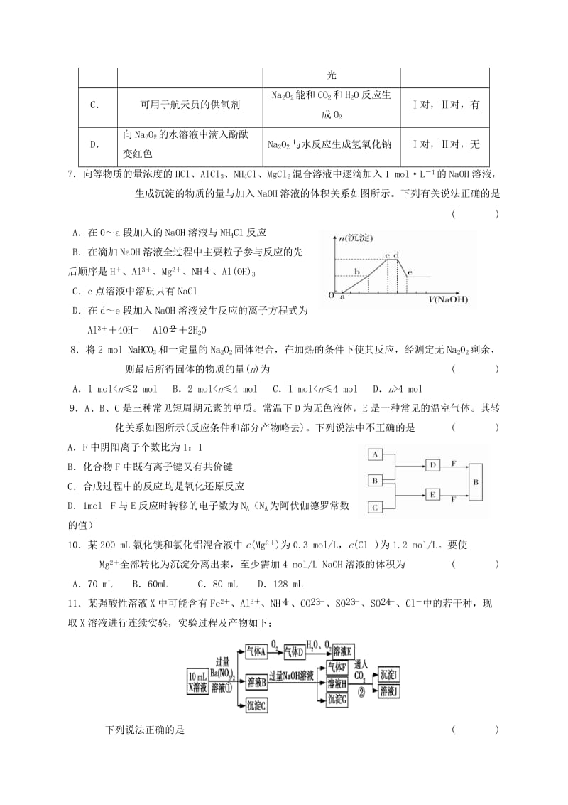 高三化学上学期第二阶段考试试题_第2页