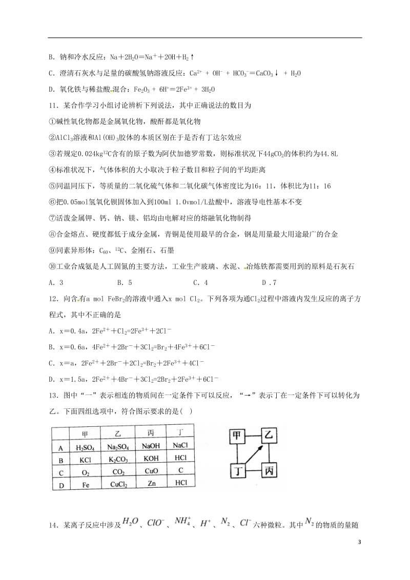 高一化学上学期周练试题（11_4承智班）_第3页