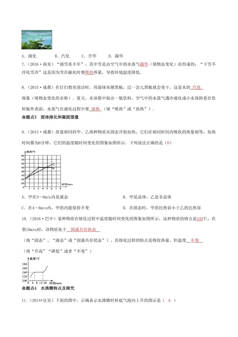 中考物理专题复习 第4讲 物态变化练习_第2页