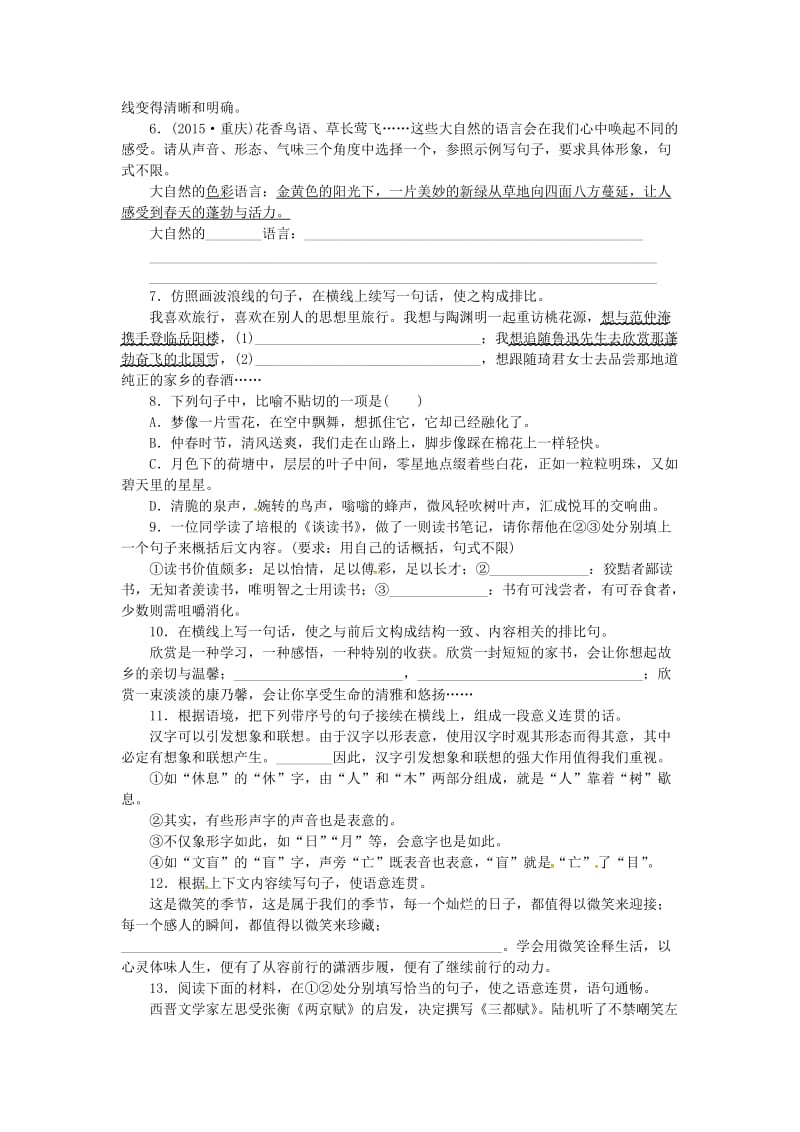 中考语文 全程专题突破复习导练 句子_第2页