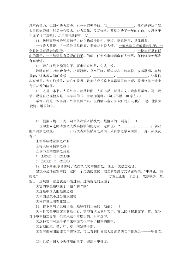 中考语文 全程专题突破复习导练 句子_第3页