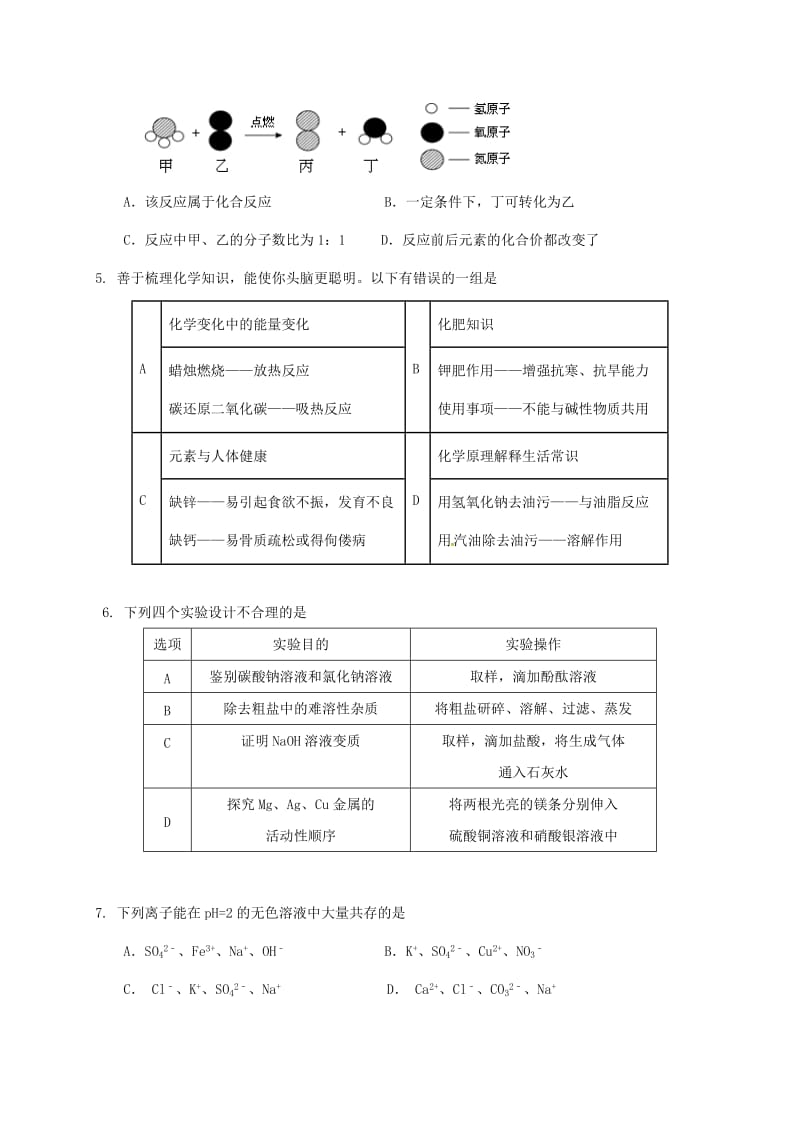 初中化学毕业升学第二次模拟试题_第2页