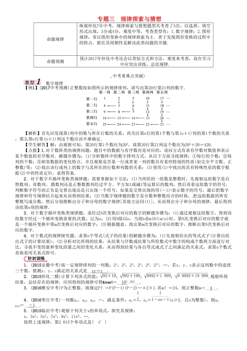 中考数学总复习 第三编 综合专题闯关篇 专题三 规律探索与猜想试题_第1页