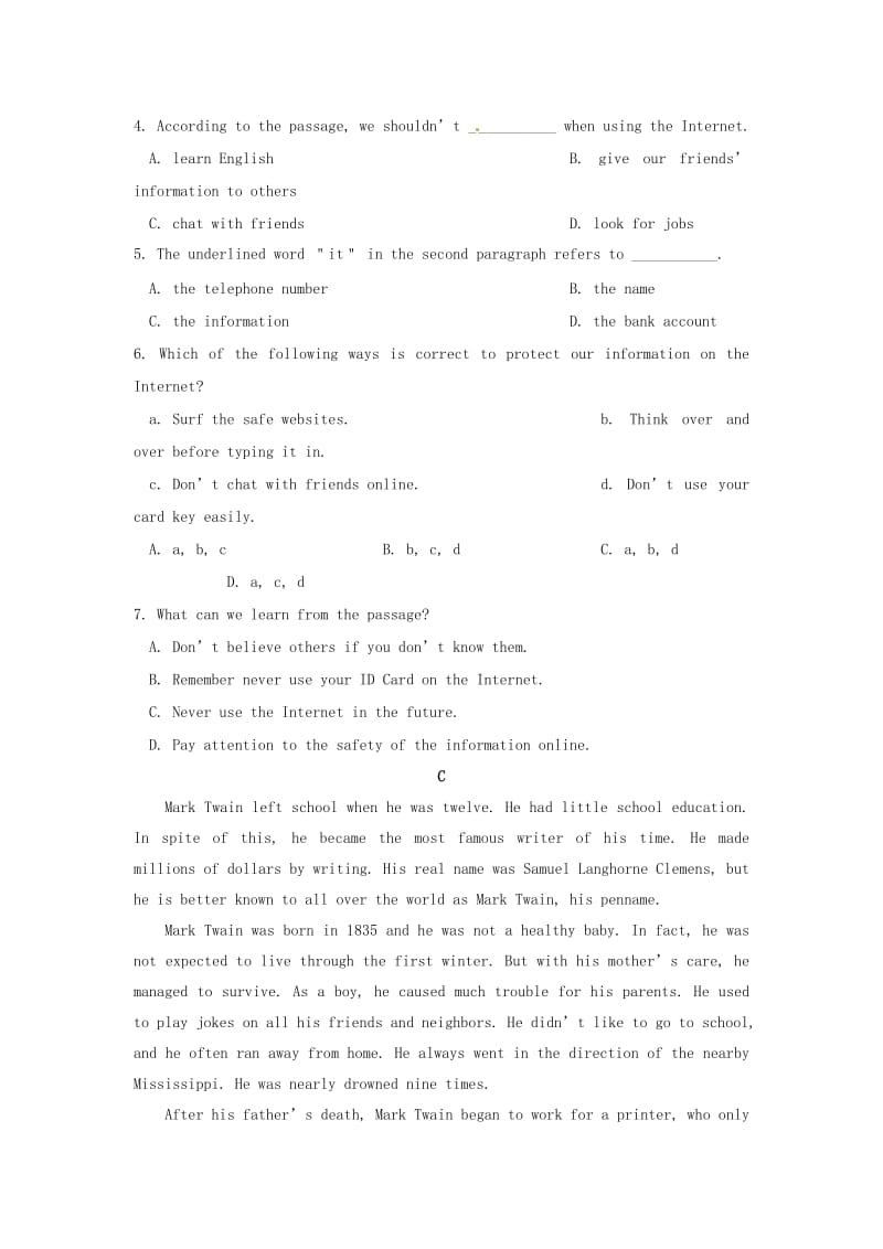 高一英语上学期期末模拟测试试题（1）_第3页