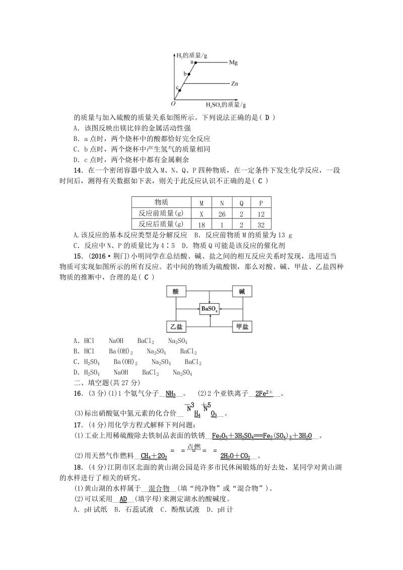 中考化学总复习 第三篇 阶段测试 综合测试题1_第3页