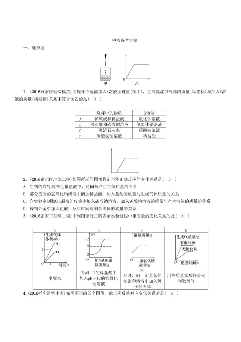 中考化学总复习 专题一 坐标曲线、图表、框图、标签题 考点三 标签题试题1_第2页