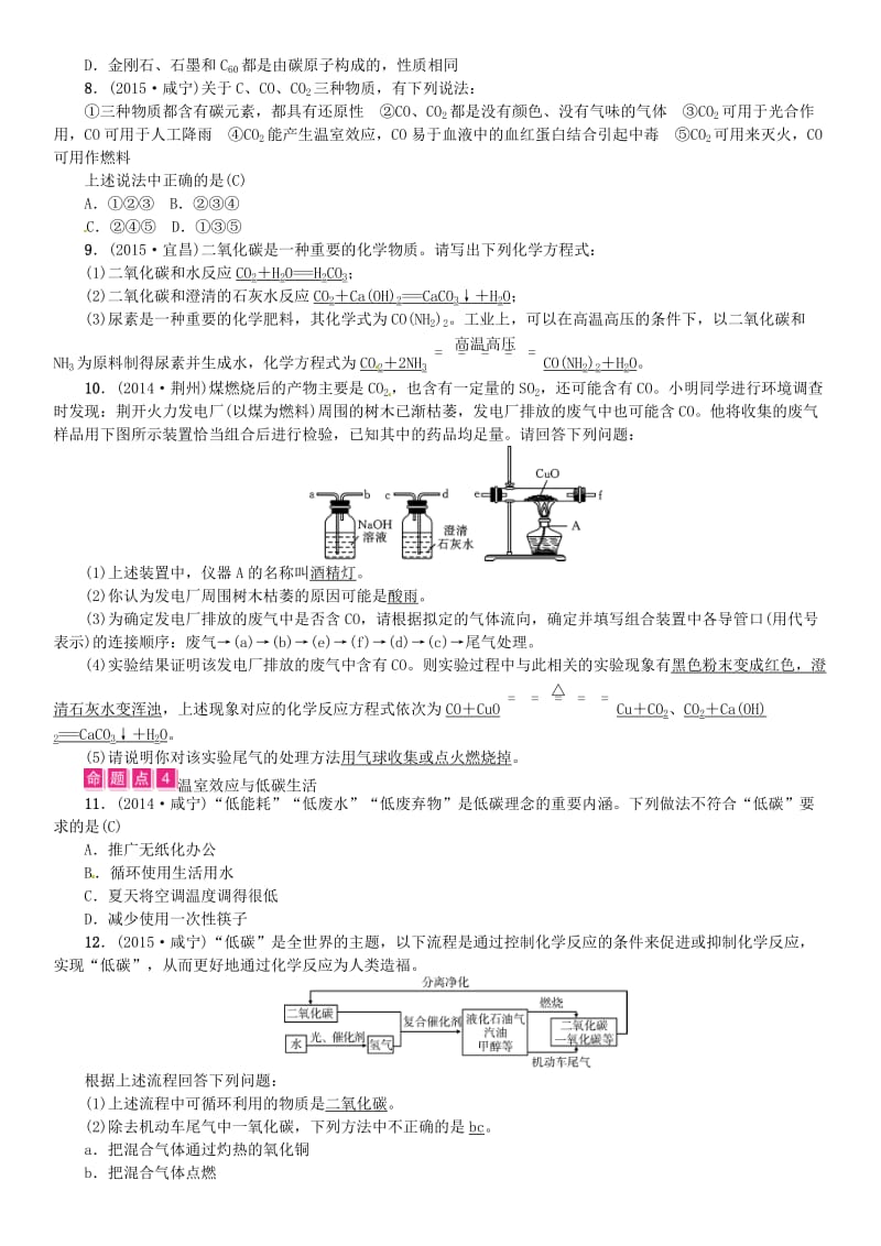 中考化学总复习 教材考点梳理 第六单元 碳和碳的氧化物试题1_第2页