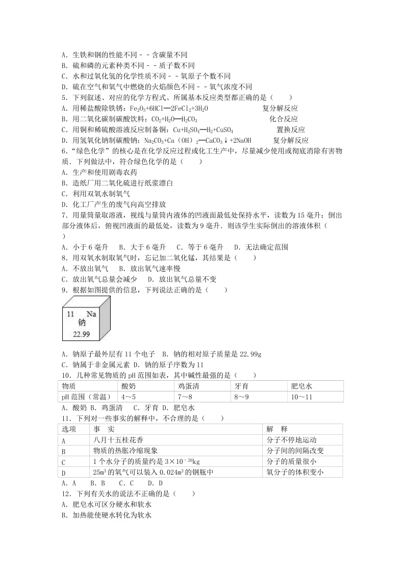 中考化学5月模拟试卷（含解析）_第2页