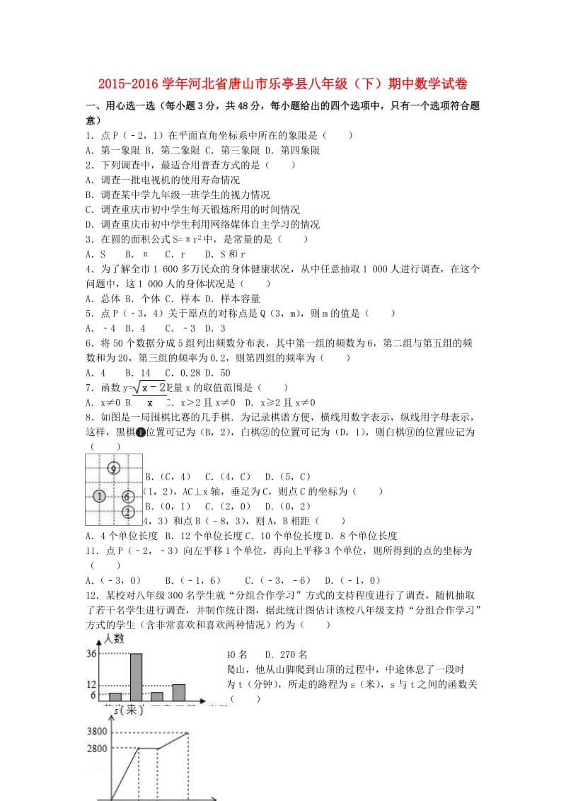 八年级数学下学期期中试卷（含解析） 新人教版34_第1页