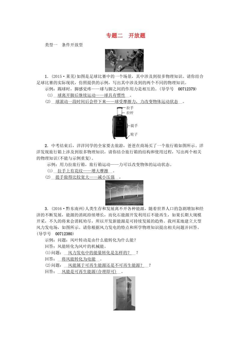 中考物理总复习 专题二 开放题考点跟踪1_第1页